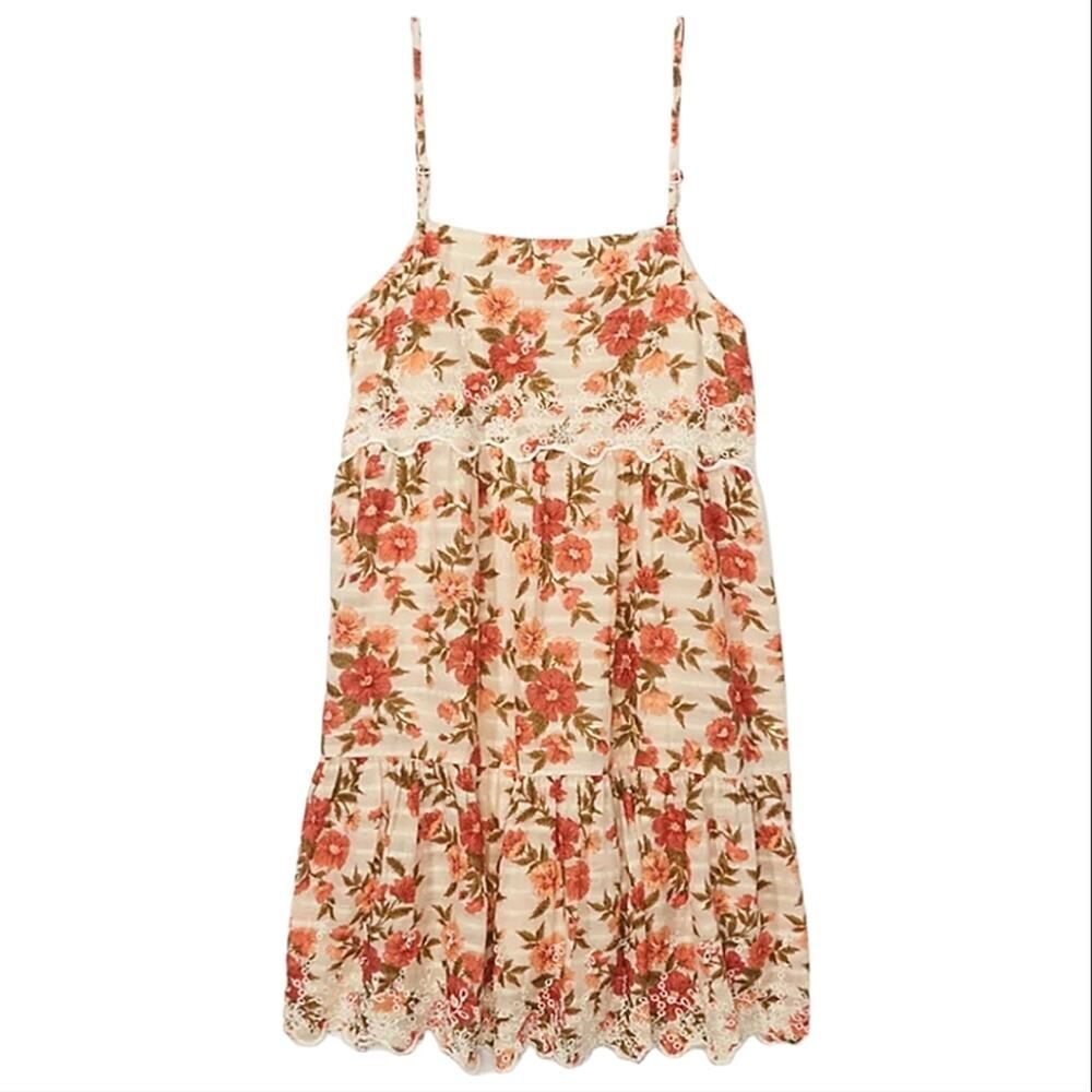 American Eagle Embroidered Floral Eyelet Lace Trim Detail Babydoll Mini Dress